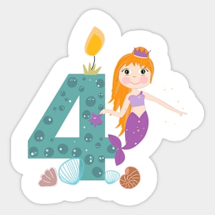 Cute little mermaid fourth birthday Sticker